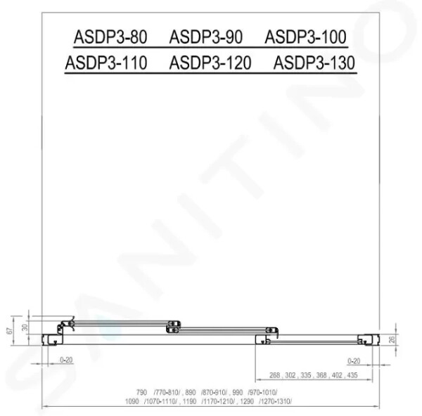 RAVAK - Supernova Sprchové dveře trojdílné ASDP3-90, 870-910 mm, satin/čiré sklo 00V70UR2Z1