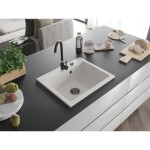 MEXEN/S - Elix granitový dřez 1-miska 600 x 500 mm, bílá, sifon černá 6525601005-20-B