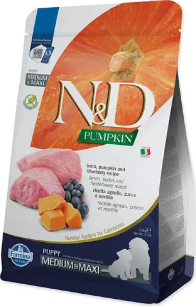 Farmina ND Pumpkin Puppy Medium Maxi Lamb Blueberry 2,5 kg / Granule pro štěňata / Grain Free (L4-81610)