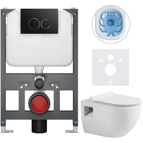 CERANO - Kompletní WC set Basic/Dure - bílá lesklá - WC tlačítko Dualo/Černá - závěsné - nízký modul - předstěnová instalace - 51x35 CER-8050BD85919