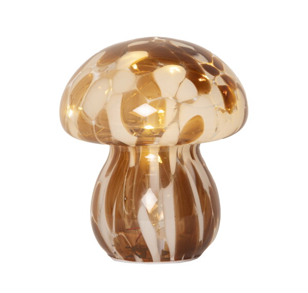 STAR TRADING Svítící LED dekorace Funghi Brown Glass 15 cm, hnědá barva, sklo