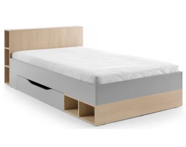 Postel se zásuvkou Room 120x200 cm, dub biscuit/šedá