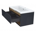 Kielle - Meara Skříňka s umyvadlem 90 cm, tmavě šedý lesk/tmavý dub 50026S906