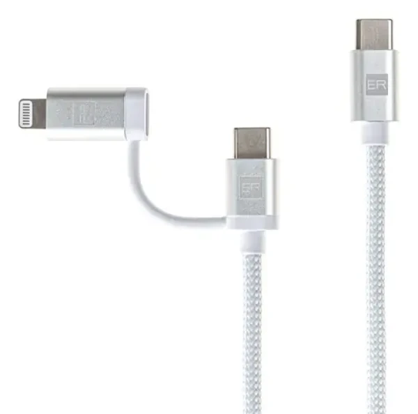 ER POWER USB-C/Lightning kabel bílá / Datový kabel / USB-C na USB-C/Lightning / 2 m / MFi certifikace (ERPW2CL200-WH)