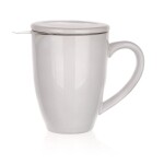 Banquet Keramický hrnek s víčkem a nerezovým sítkem BONNET 350 ml bílý