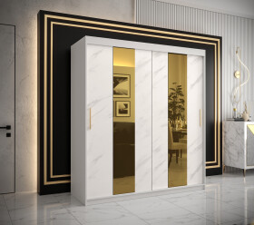 Šatní skříň Abi Golden Pole Barva korpusu: Bílá, Rozměry: 180 cm, Dveře: Bílý mramor se zlatým zrcadlem