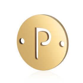 Mezidíl z titanové oceli - placička s písmenem A - Z - zlaté - 12 x 12 x 0,8 mm - 1 ks Písmena: P