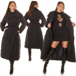 Sexy Fashionista Extra Long Winterjacke mit Gürtel barva black velikost