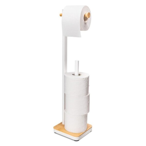 Erga Gasa, držák na toaletní papír se zásobníkem na postavení 62cm, bílá-přírodní hnědá, ERG-YKA-P.GASA-WHT