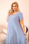 Dámské šaty plus size s krátkým rukávem a volánem z lehké viskózy džínová UNI