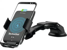 TechniSat Smartcharge 1 Nabíjecí držák telefonu do auta černá / 65-100 mm / do mřížky / na sklo / Qi / USB-C / 10W (V058F)