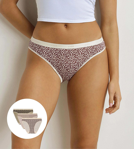 Dámské bavlněné kalhotky 3 ks DIM LES POCKETS COTTON SLIP 3x - DIM - světle hnědá M