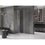MEXEN/S - Velar L sprchový kout, posuvné dveře 90 x 70, transparent, zlato kartáčovaná 871-090-070-03-55