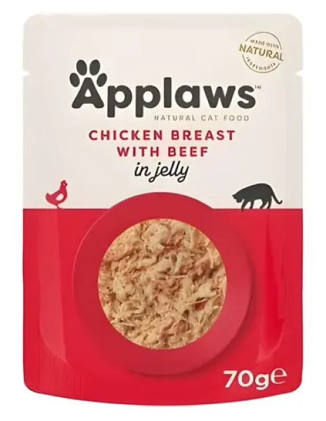 APPLAWS Kapsička kuře a hovězí v želé 70 g / Mokré krmivo pro kočky / Bez obilovin, lepku a cukru (033-8252)
