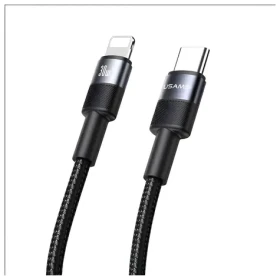USAMS SJ729 Lightning - USB Type-C datový kabel 1.2m černá / Datový kabel / 30W / Hliníkový (SJ729USB01)