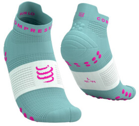 Běžecké kompresní ponožky Compressport Pro Racing Socks v4.0 Run Low - Ether/Neon Pink Velikost: EU 42-44