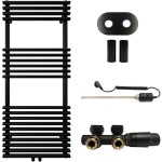 CERANO Koupelnový radiátorový set Luigi - kombinované výtápění, termo tyč - středové připojení 50 mm - 300W - černá matná - 1200x500 mm