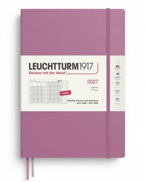 Měsíční plánovač Zápisník Dusty Rose, Composition B5 2027, 16 Months, Softcover, anglicky