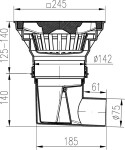 MIDAS Kanalizační vpusť - boční D75-250, suchá - LITINA, 24,5x24,5, B 125 , se šrouby