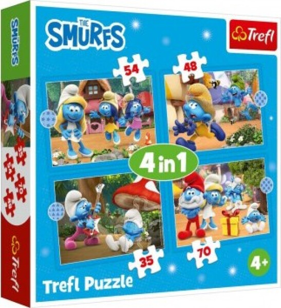 Puzzle Šmoulí vesnička 4v1 (35, 48, 54, 70 dílků)