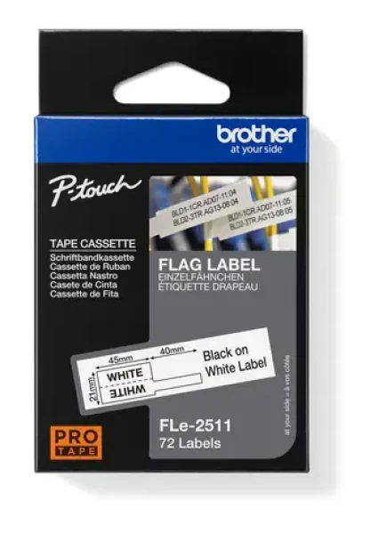 Brother FLe-2511 černá na bílé / Kazeta se štítky pro označení kabelů / 21 mm / 72 štítků (FLE2511)