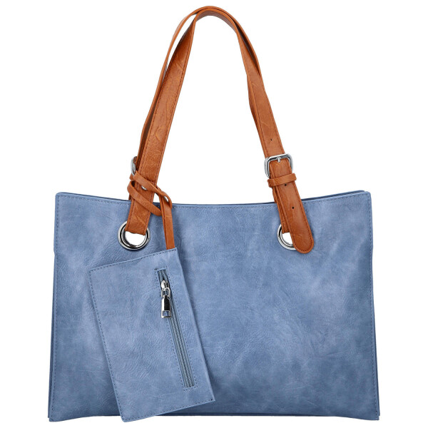 Trendy dámská koženková kabelka na rameno Valika, džínově modrá