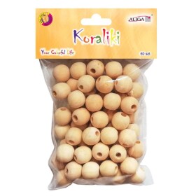 Korálky dřevěné 18mm, 60ks - přírodní