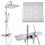 Erga Oslo, sprchový set s batériou, poličkou, výtokom a hlavovou sprchou 30 × 30 cm, chrómová, ERG-YKA-BP.OSLO-30-CHR