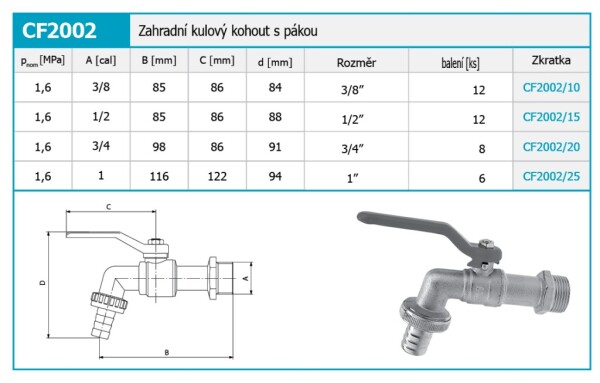 NOVASERVIS - Zahradní kulový kohout s pákou 3/4"x1" CF2002/20
