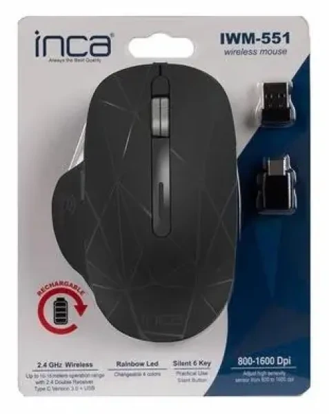 INCA IWM-551 černá / Bezdrátová myš / 1600 DPI / 6 tlačítek / RF 2,4 GHz / LED (IWM-551)