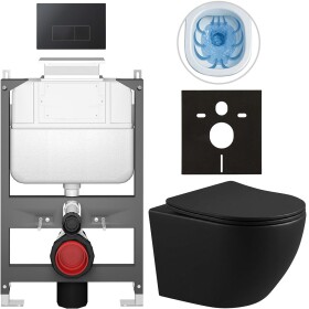 CERANO - Kompletní WC set Basic/Cesso - černá matná - WC tlačítko Modulo/Černá - ovládání shora - předstěnová instalace - 49x36 CER-8050BD86365