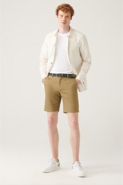 Avva Men's Khaki Flexible Waist Relaxed Fit Shorts