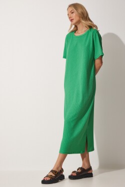 Happiness İstanbul Women's Green Wide Long Daily Summer Knitted Dress