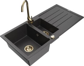 MEXEN - Andres granitový dřez s odkapávačem včetně baterie Telma, černá nakrapiany 6515-76-670200-50