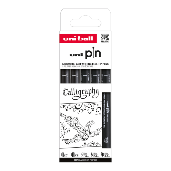 Uni PIN Calligraphy sada 5 ks černé