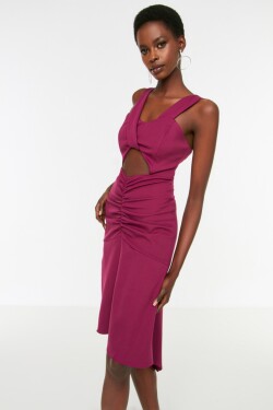 Trendyol fialové pasové detailní večerní šaty