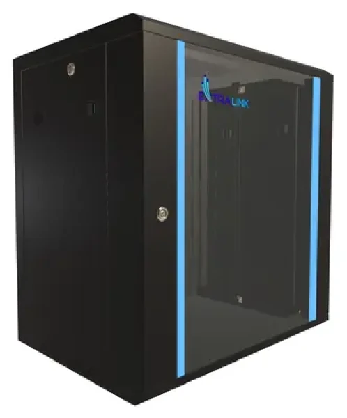 Extralink nástěnný rozvaděč 12U 600×450 černá / Nástěnný rozvaděč / 19" / Skleněné dveře / Nosnost 60 kg (EX.7263)