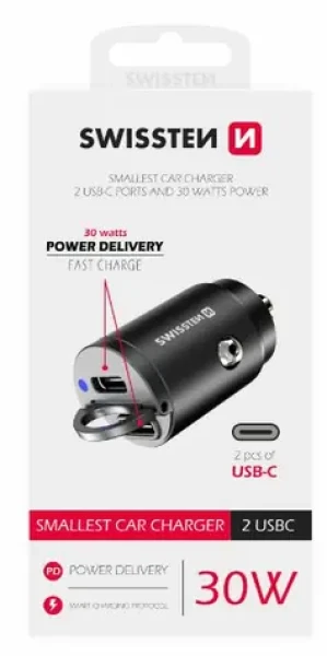 Swissten CL adaptér Power Delivery 2x USB-C 30W nano černý