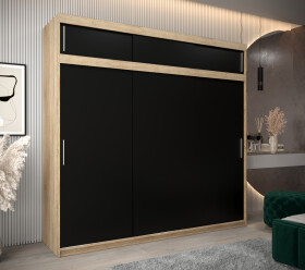 Šatní skříň Abi T0 s nástavcem Barva korpusu: Dub Sonoma, Rozměry: 250 cm, Dveře: Černá
