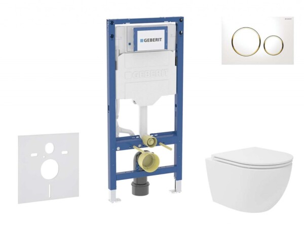 GEBERIT - Duofix Set předstěnové instalace, kompaktního klozetu Oudee Vortex a sedátka softclose, tlačítko Sigma20, bílá/pozlacená SANI11CA3165B