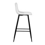 Židle barová, bílá látka, čtyřnohá kovová podnož, černý mat