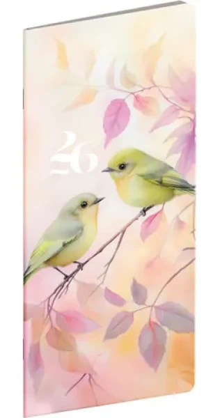 NOTIQUE Kapesní diář Ptáčci 2026 plánovací měsíční / 8 x 18 cm (PGD-MESPL-35781)