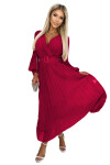 414-9 KLARA plisované šaty s páskem a výstřihem - bordó UNI