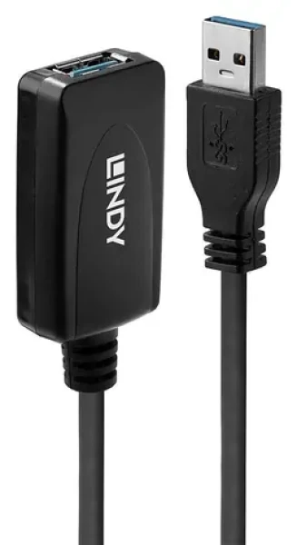 Lindy USB 3.0 aktivní prodlužka USB-A / Prodlužovací kabel USB / 5 Gbit/s / 5 m / černá (43155)
