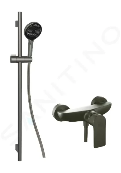 Kielle Sprchový set s baterií, tyčí, hadicí a sprchovou hlavicí EcoSpare, gun metal 20618SP13