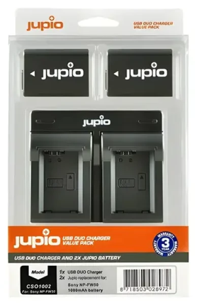 JUPIO Set 2x NP-FW50 + duální nabíječka / Sada baterií a nabíječka / 1030 mAh (CSO1002)