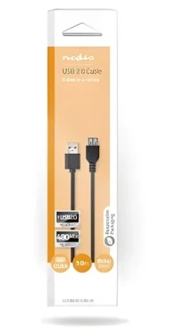 Nedis USB 2.0 prodlužovací kabel černá / Kabel USB / USB-A(M) - USB-A(F) / 480 Mbps / 3 m (CCGB60010BK30)
