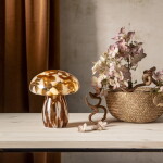 STAR TRADING Svítící LED dekorace Funghi Brown Glass 17 cm, hnědá barva, sklo