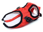 Achar zimní bunda pro psa s postrojem Barva: Červené-vločky, Délka zad (cm): 22, Obvod hrudníku: 34 - 36 cm