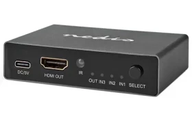 Nedis VSWI3493AT HDMI přepínač 3 vstupy na 1 výstup / 8K@60Hz / 45 Gbps / HDCP 2.3 / hliník (VSWI3493AT)